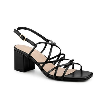 Allegra K Women's Square Toe Knots Ankle Strap Block Heels Sandals Lime Black 6.5