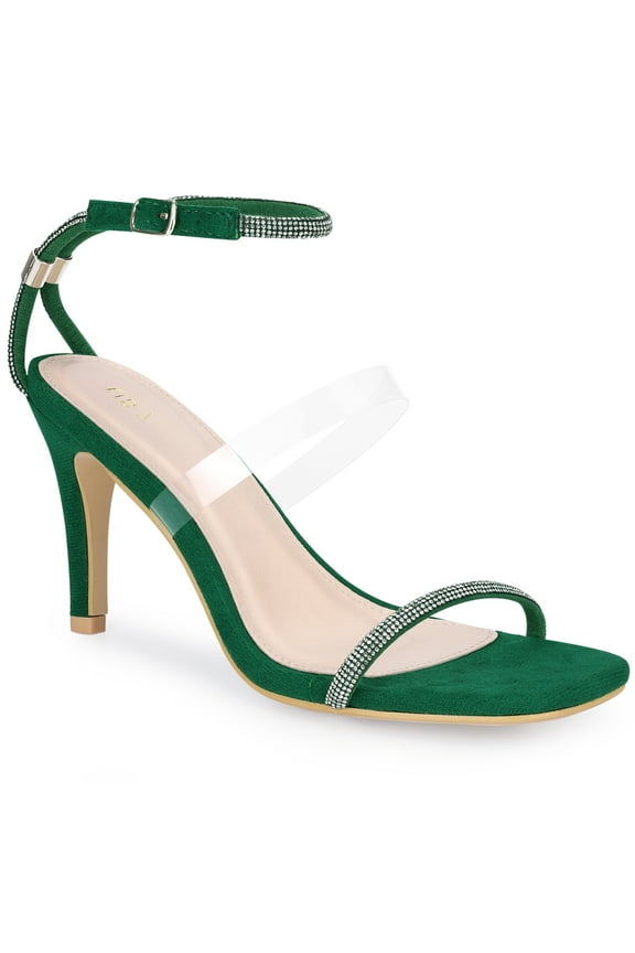 Women's Square Toe Rhines Adjustable Ankle Strap Stiletto Heels Sandal Green 7