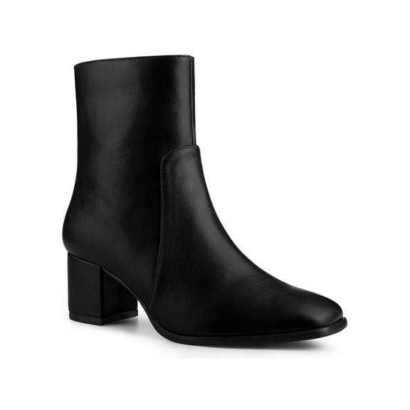 BLISSFUL STEP Women's Ankle Boots Square Toe Block Heel Side Zip Faux Leather Booties Black 7
