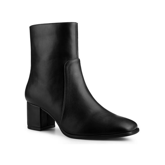 BLISSFUL STEP Women's Ankle Boots Square Toe Block Heel Side Zip Faux Leather Booties Black 8