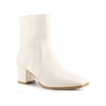thumbnail image 1 of BLISSFUL STEP Women's Ankle Boots Square Toe Block Heel Side Zip Faux Leather Booties Cream 5.5, 1 of 8
