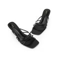 thumbnail image 1 of INSPIRE CHIC Women's Square Toe Strappy Strap Kitten Heels Slide Sandals Black 7, 1 of 7