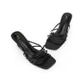 thumbnail image 1 of INSPIRE CHIC Women's Square Toe Strappy Strap Kitten Heels Slide Sandals Black 9, 1 of 7