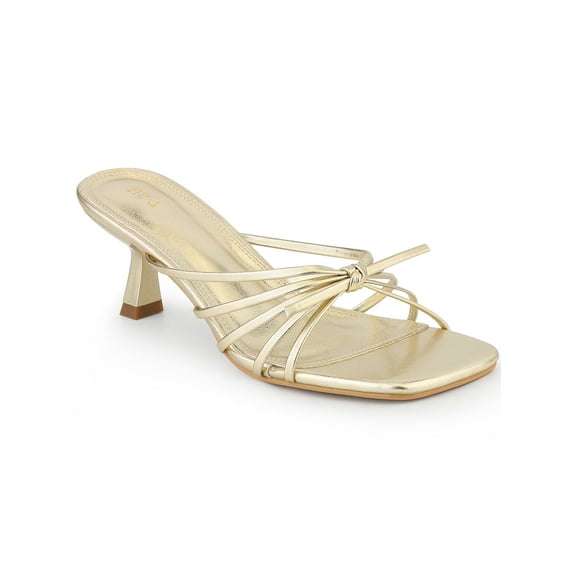 INSPIRE CHIC Women's Square Toe Strappy Strap Kitten Heels Slide Sandals Gold 8