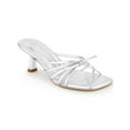 thumbnail image 1 of INSPIRE CHIC Women's Square Toe Strappy Strap Kitten Heels Slide Sandals Silver 6, 1 of 7
