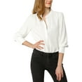 thumbnail image 1 of INSPIRE CHIC Women's Stand Collar Button Down Long Sleeve Shirts 2XL White, 1 of 6