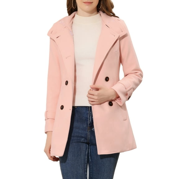 INSPIRE CHIC Women's Stand Collar Double Breasted Mid Length Winter Trenchcoat M Pink