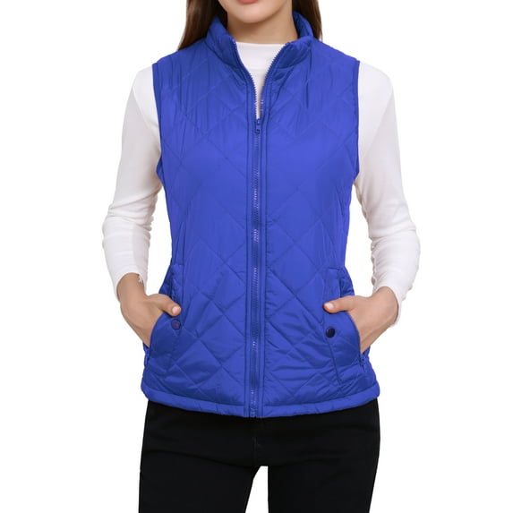 INSPIRE CHIC Women's Outerwear Vests Stand Collar Padded Gilet Zip Vest 3XL Bright Blue