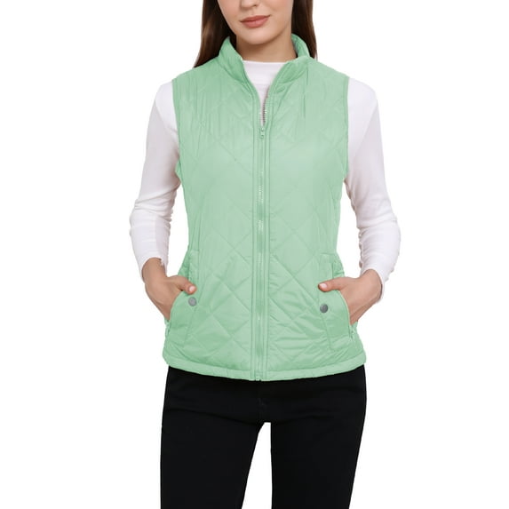 INSPIRE CHIC Women's Outerwear Vests Stand Collar Padded Gilet Zip Vest M Dusty Green