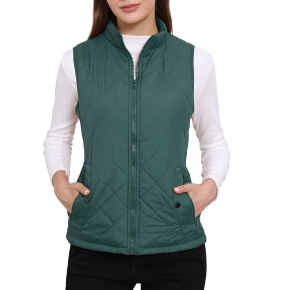 INSPIRE CHIC Women's Outerwear Vests Stand Collar Padded Gilet Zip Vest M Forest Green