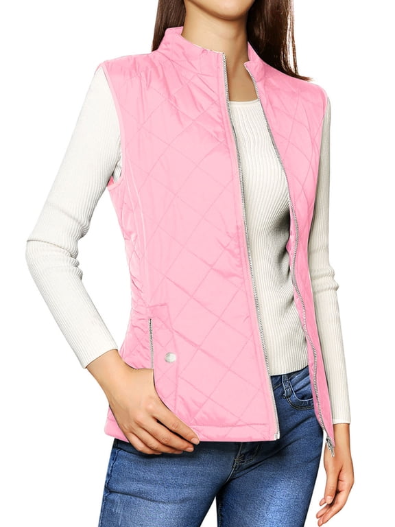 Women's Outerwear Vests Stand Collar Padded Gilet Zip Vest Pink XL