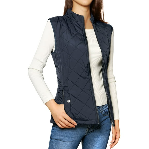 INSPIRE CHIC Women's Outerwear Vests Stand Collar Padded Gilet Zip Vest XS Dark Blue
