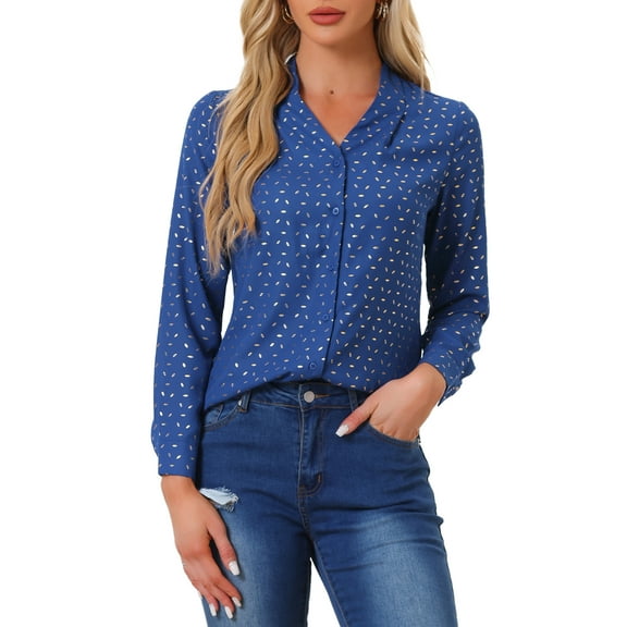 INSPIRE CHIC Women's Stand Collar Long Sleeve Metallic Stars Shirt XS Royal Blue-Leaf