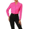 thumbnail image 1 of INSPIRE CHIC Women's Stand Collar Long Sleeve Metallic Stars Shirt S Pink, 1 of 6