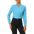 thumbnail image 1 of INSPIRE CHIC Women's Stand Collar Long Sleeve Metallic Stars Shirt XS Light Blue, 1 of 6