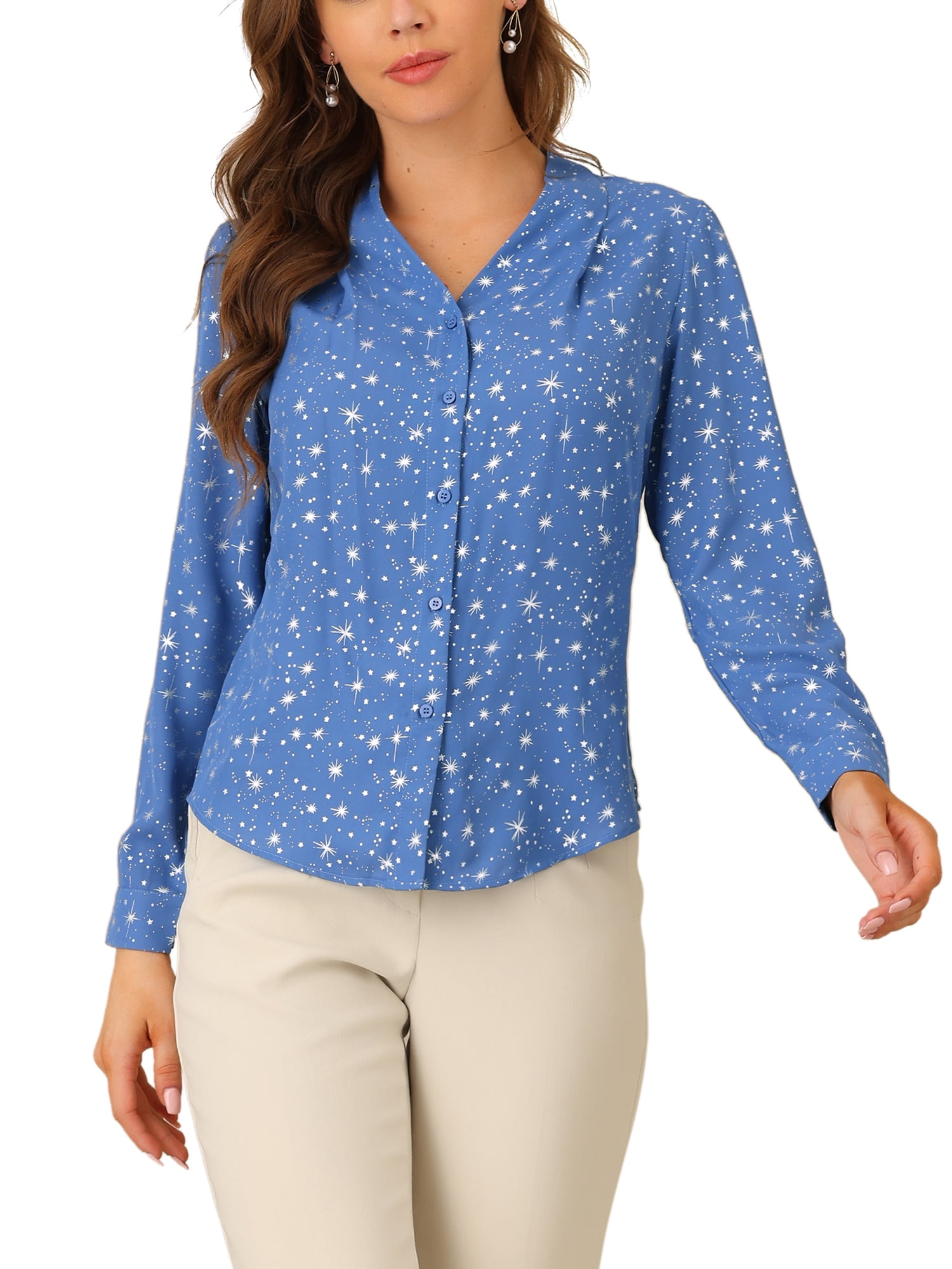 Allegra K Women's Polka Dots Office Blouse Button Down Long Sleeve Business  Casual Shirt