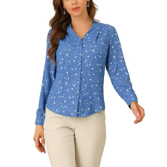INSPIRE CHIC Women's Stand Collar Long Sleeve Metallic Stars Shirt XS Grey Blue