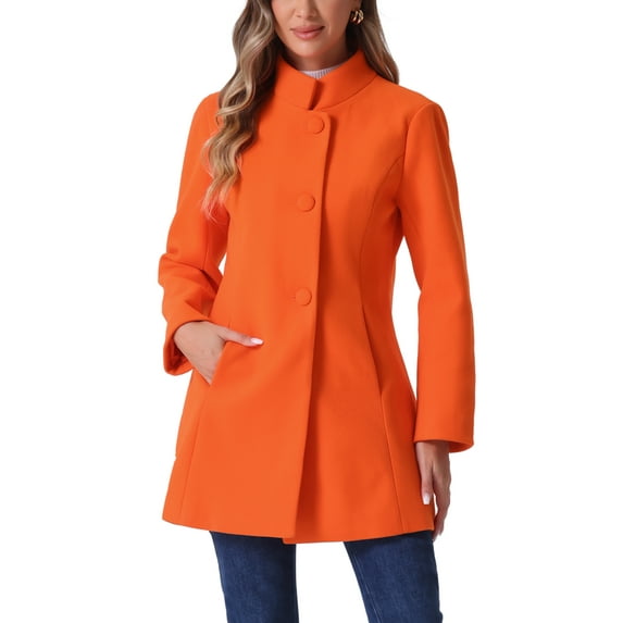 INSPIRE CHIC Women's Coat Mid Length Stand Collar Single Breasted Winter Outerwear Overcoat L Light Orange