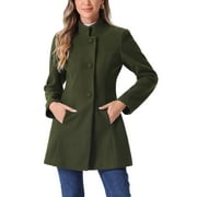 INSPIRE CHIC Women's Winter Overcoat Mid Length Stand Collar Single Breasted Outerwear Coat Army Green M