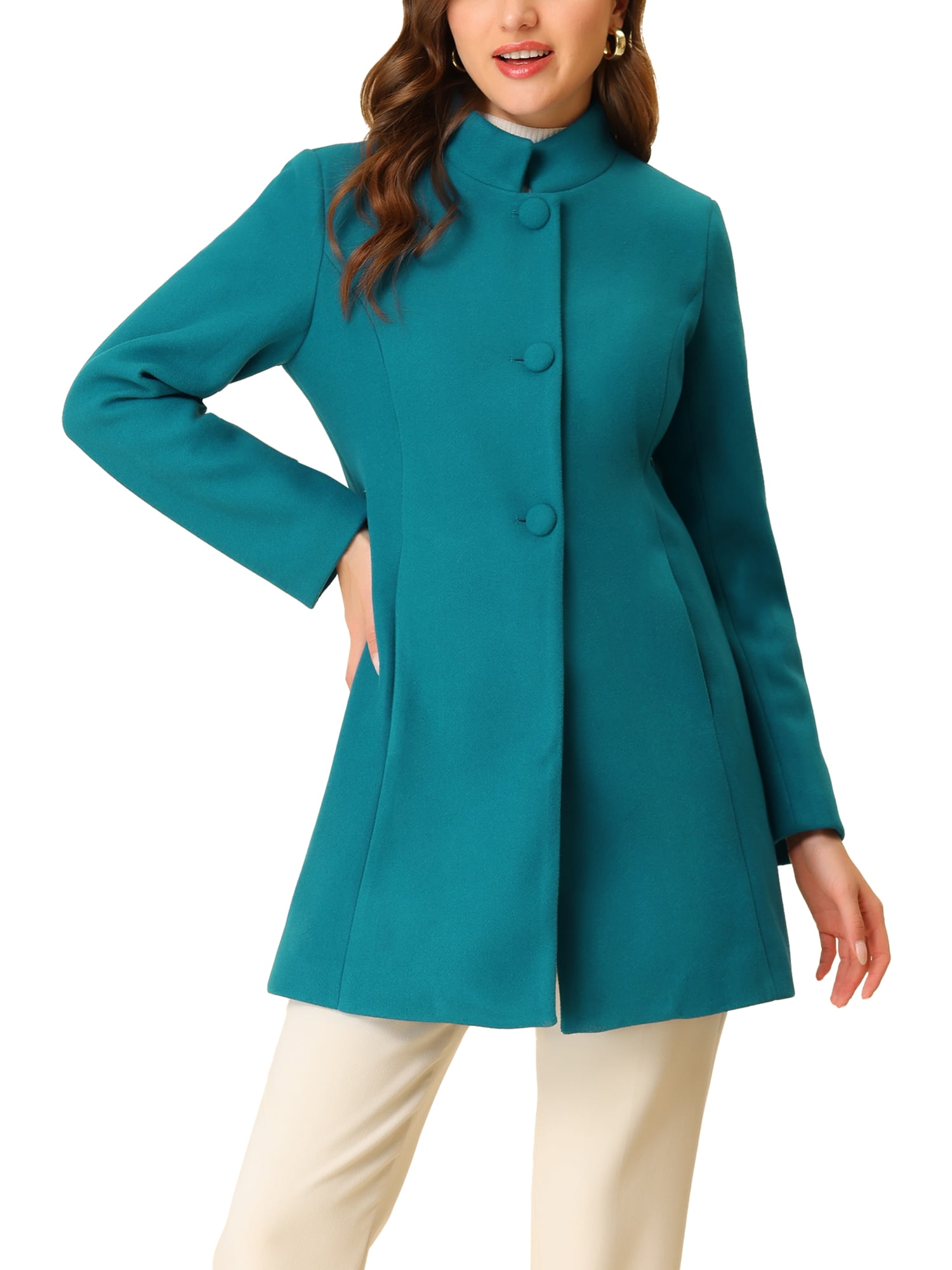 Wool Coats For Women Allegra K Women's Winter Overcoat Mid-Long Stand Collar Single Breasted Coat Outerwear Beige XL Who Sells