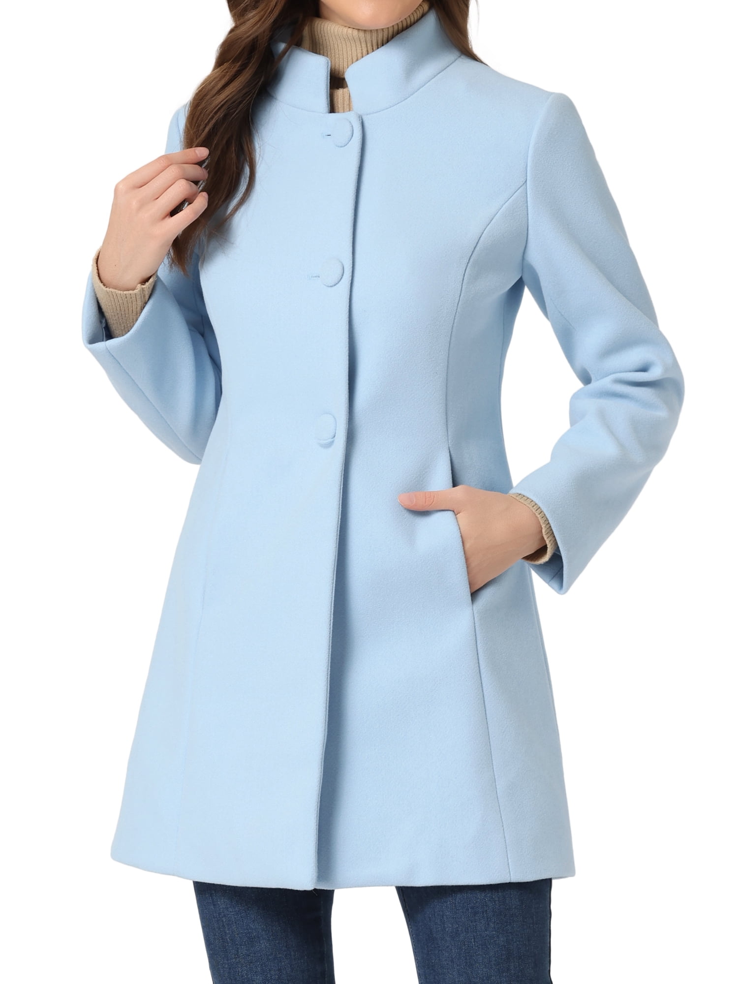 Wool Coats For Women Allegra K Women's Winter Overcoat Mid-Long Stand Collar Single Breasted Coat Outerwear Beige XL Who Sells