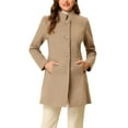 thumbnail image 1 of INSPIRE CHIC Women's Coat Mid Length Stand Collar Single Breasted Winter Outerwear Overcoat Light Brown M, 1 of 7