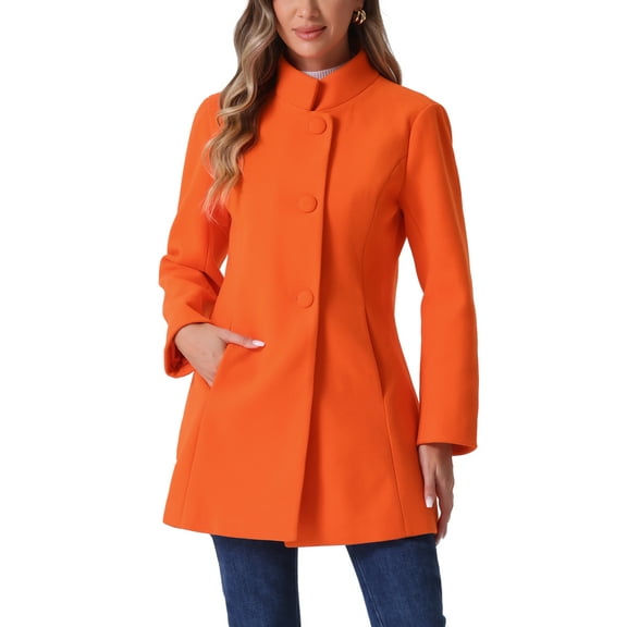 INSPIRE CHIC Women's Coat Mid Length Stand Collar Single Breasted Winter Outerwear Overcoat S Light Orange