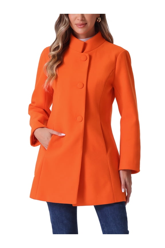 Women's Coat Mid Length Stand Collar Single Breasted Winter Outerwear Overcoat S Light Orange
