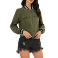 thumbnail image 1 of INSPIRE CHIC Women's Jacket Stand Collar Long Sleeve Zip up Flap Pocket Bomber Jacket L Olive Green, 1 of 9