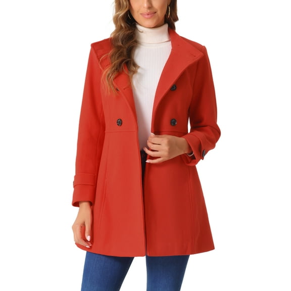 INSPIRE CHIC Women's Coat Double Breasted Midi Length Stand Collar Long Sleeve Coat L Red