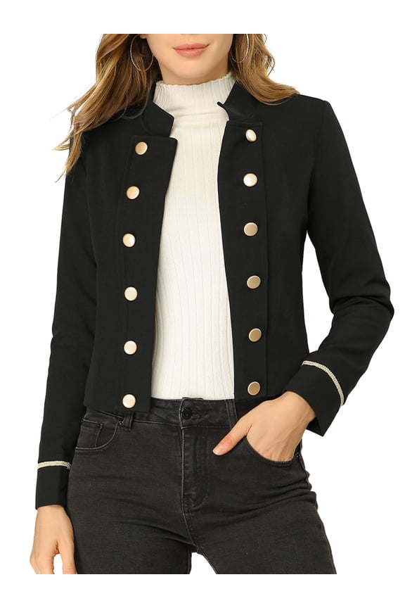 Women's Vintage Steampunk Jacket 1960s Open Front Button Decor Casual Jacket XL Black