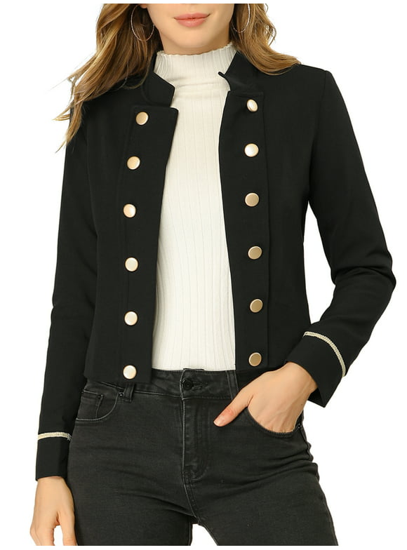 Allegra K Women's Stand Collar Open Front Button Decor Casual Steampunk Jacket
