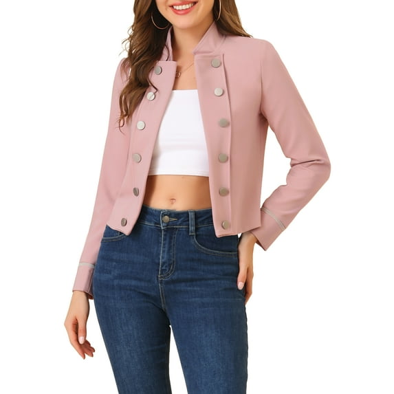INSPIRE CHIC Women's Vintage Steampunk Jacket 1960s Open Front Button Decor Casual Jacket S Pink