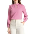 thumbnail image 1 of INSPIRE CHIC Women's Stand Collar Pleated Button Keyhole Button Blouse M Rose Pink, 1 of 8