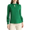 thumbnail image 1 of INSPIRE CHIC Women's Stand Collar Pleated Button Keyhole Button Blouse S Green-1, 1 of 8