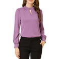 thumbnail image 1 of INSPIRE CHIC Women's Stand Collar Pleated Button Keyhole Button Blouse S Purple-1, 1 of 8