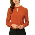thumbnail image 1 of INSPIRE CHIC Women's Stand Collar Pleated Button Keyhole Button Blouse XL Brown Red, 1 of 8
