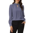 thumbnail image 1 of INSPIRE CHIC Women's Stand Collar Pleated Button Keyhole Button Blouse XS Grey White, 1 of 6