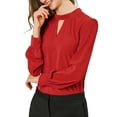 thumbnail image 1 of INSPIRE CHIC Women's Stand Collar Pleated Button Keyhole Button Blouse XS Red, 1 of 8