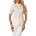 thumbnail image 1 of INSPIRE CHIC Women's Stand Collar Short Sleeve Button Down Ruffle Neck Blouse Top, 1 of 5