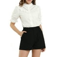 thumbnail image 1 of INSPIRE CHIC Women's Stand Collar Short Sleeve Button Down Ruffle Neck Blouse Top, 1 of 7