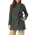 thumbnail image 1 of INSPIRE CHIC Women's Classic Stand Collar Long Sleeve Winter Belted Long Coat S Dark Gray, 1 of 6