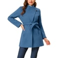 thumbnail image 1 of INSPIRE CHIC Women's Classic Stand Collar Long Sleeve Winter Belted Long Coat XL Dark Grey Blue, 1 of 8