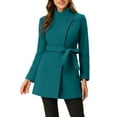 thumbnail image 1 of INSPIRE CHIC Women's Classic Stand Collar Long Sleeve Winter Belted Long Coat S Dark Lake Blue, 1 of 8