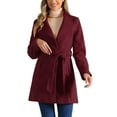 thumbnail image 1 of INSPIRE CHIC Women's Classic Stand Collar Long Sleeve Winter Belted Long Coat L Burgundy, 1 of 8