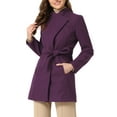 thumbnail image 1 of INSPIRE CHIC Women's Classic Stand Collar Long Sleeve Winter Belted Long Coat M Purple, 1 of 6