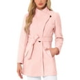 thumbnail image 1 of INSPIRE CHIC Women's Classic Stand Collar Long Sleeve Winter Belted Long Coat XS Pink, 1 of 9