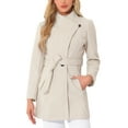 thumbnail image 1 of INSPIRE CHIC Women's Classic Stand Collar Long Sleeve Winter Belted Long Coat XS Beige, 1 of 9