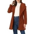 thumbnail image 1 of INSPIRE CHIC Women's Classic Stand Collar Long Sleeve Winter Belted Long Coat M Red Brown, 1 of 6