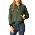 thumbnail image 1 of INSPIRE CHIC Women's Stand Collar Zip Up Raglan Sleeves Bomber Quilted Jacket S Dark Green, 1 of 7
